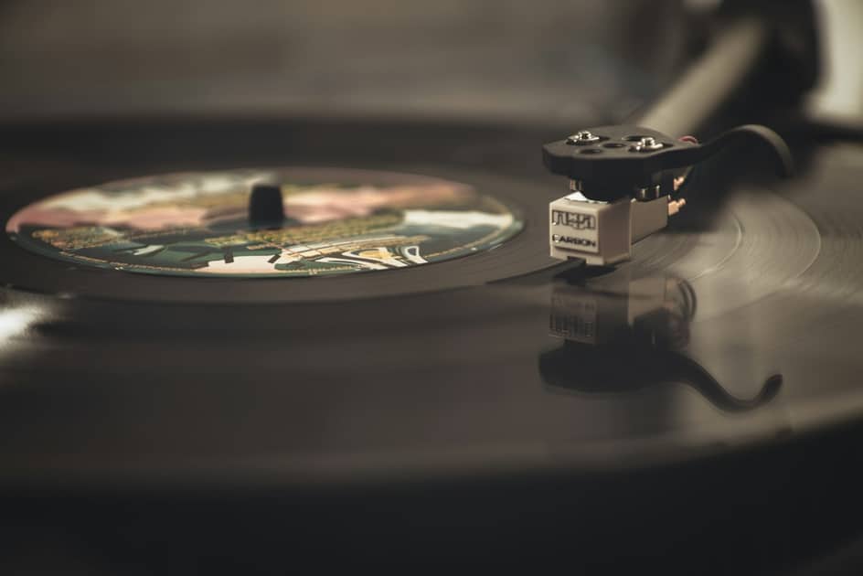 Vinyl record representing global digital music distribution
